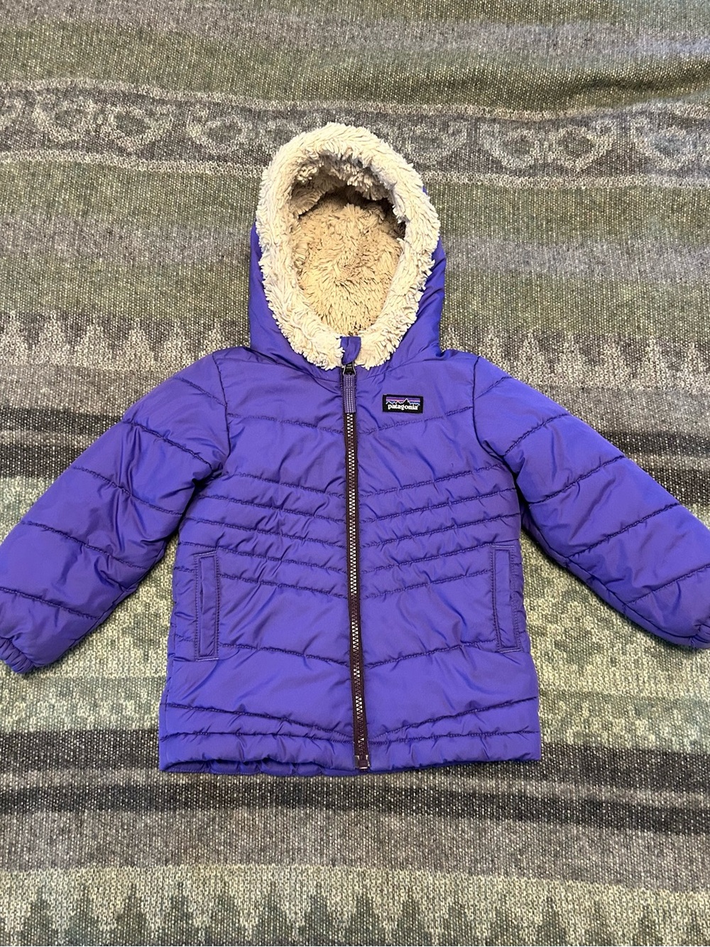 Patagonia Girls Purple Hooded Puffer Jacket | size 18M